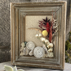 Cadre vintage fleuri ocre-rouge